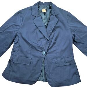 Sandro Woman Navy Cotton Blazer Size 1X Tailored One-Button Jacket